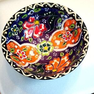 Hand Painted Embossed Ceramic Small Bowl Turkish Style Floral Bright Ring Dish